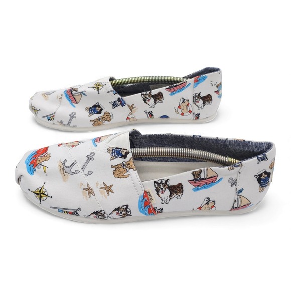 Toms Women's White Nautical Dog Print Slip On Flats Shoes Size 9.5 - Picture 3 of 8
